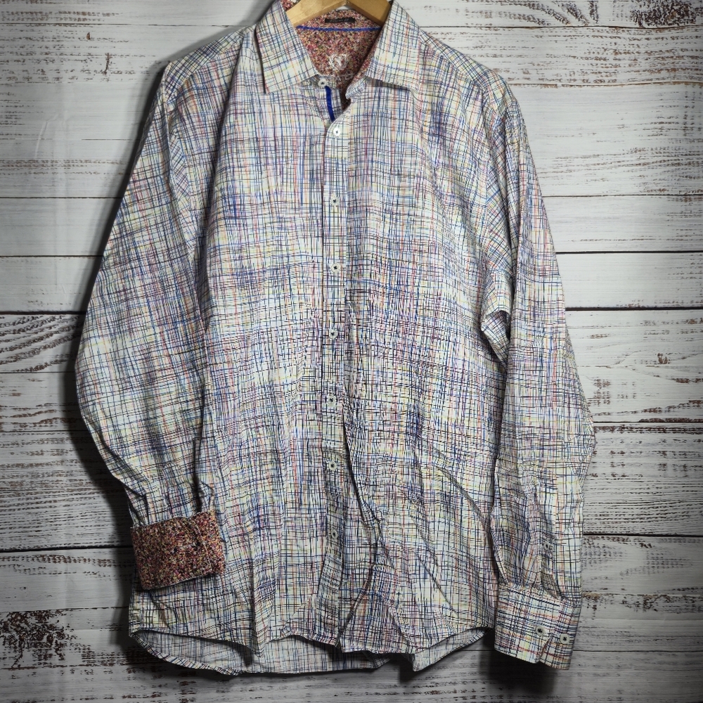 Bugatchi UOMO Shirt Mens XXL Abstract Stripe Long Sleeve Classic Button Up Art